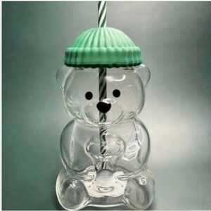 Clear Bear Shaped Cup with Green Lid